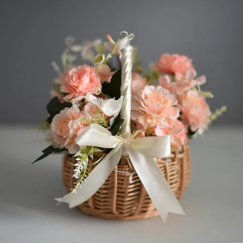 Miniatura 6 de Lyellfe Paquete de 2 canastas de mimbre hechas a mano con cinta de seda con asa, cesta decorativa para huevos y dulces para regalos, bodas