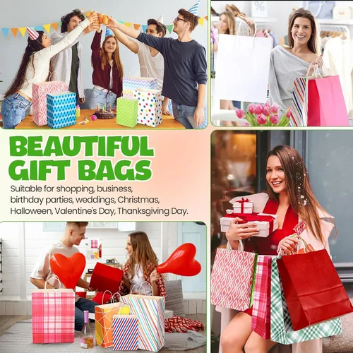 Miniatura 6 de Tenceur 28 bolsas de regalo de varios tamaños, bolsas de regalo de papel a granel, bolsa de favor de fiesta con asa para bodas, día de San Valentín