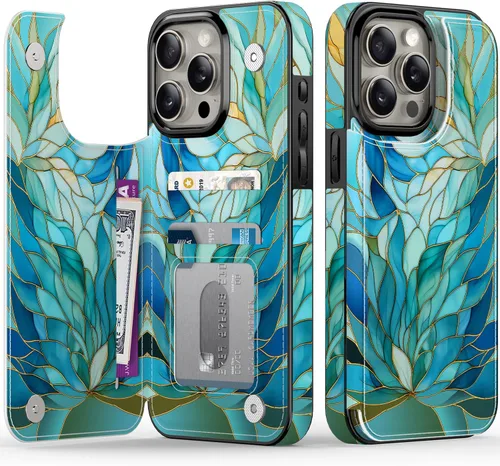 Miniatura 83 de FUNMIKO Funda tipo cartera para iPhone 13 con tarjetero, bloqueo RFID, protección de grado militar y obras de arte impresas con rayos UV, cierre
