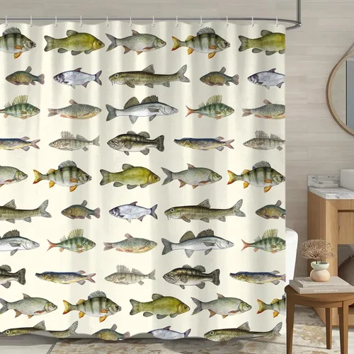 Miniatura 8 de Sanzugh Cortina de ducha rústica para cabaña de pesca, caravana, remolque, baño, campo, lago, camping, juego de cortinas de ducha pequeñas y cortas