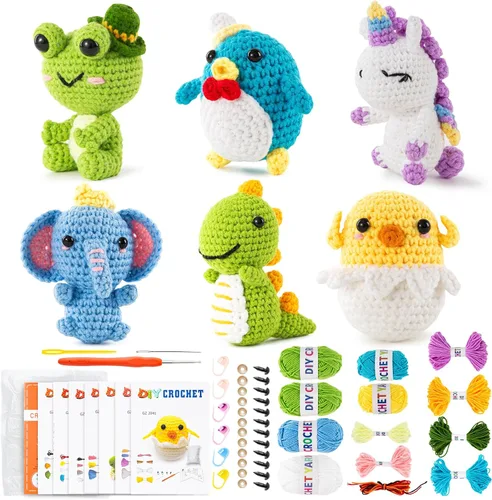 XuanMei GR Kit de ganchillo de 6 piezas para principiantes avanzados crocheters adultos aprender a ganchillo Kit Amigurumi Animal Starter paso a