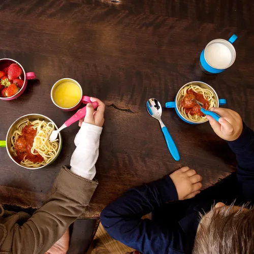 Miniatura 7 de Innobaby Din Din Smart - Taza de acero inoxidable (9 onzas) con asa para bebés, niños pequeños y niños. Sin BPA, azul