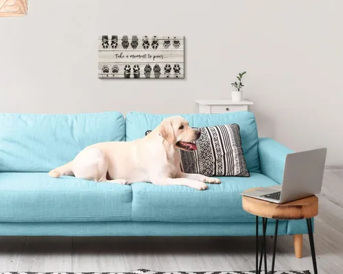 Miniatura 2 de ARTINME Letrero para Amantes de Perros, Letrero "Take A Moment to Paws" con Estampado de Pata de Mascota, Arte de Huellas en Lienzo, Arte de Pared