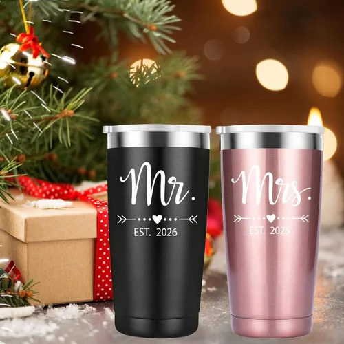 Miniatura 6 de Mamihlap Mr and Mrs Est - Taza de viaje 2026. Regalos de despedida de soltera para parejas de recién casados, esposa, novia y novia. Idea de vaso