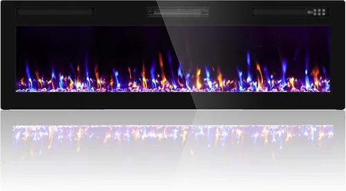 Ludatido Chimenea eléctrica de 50 pulgadas montada en la pared/empotrada, inserto de chimenea eléctrica con 51000BTU para habitación de 410 pies