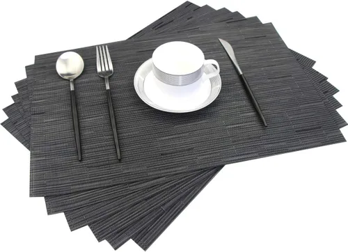 Miniatura 10 de Juego de 6 manteles individuales de plástico lavables para mesa de cocina, resistentes al calor, de vinilo tejido, para exteriores, 12 x 18 Dorado