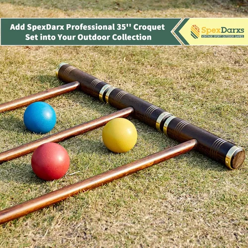 Miniatura 5 de SpexDarxs Juego de croquet para seis jugadores, juego de croquetas de 35 pulgadas con mazos de madera de primera calidad, bolas