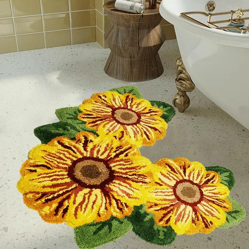 Miniatura 2 de USTIDE Alfombra de Baño Lanuda Alfombra de Baño de Girasol Antideslizante Lavable a Máquina y Secado, Alfombrillas de Baño para Baño Bañera Ducha