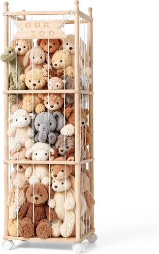 Miniatura 8 de Mloong Almacenamiento en zoológico de animales de peluche, animal de peluche de madera rosa, regalo para guardería, sala de juegos, dormitorio
