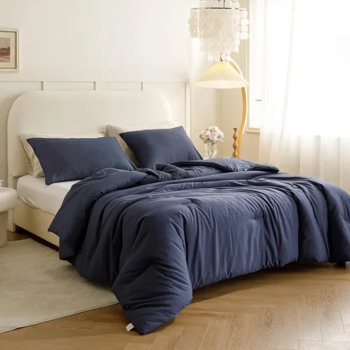 Miniatura 4 de ROSGONIA Edredón tamaño completo para niños adolescentes y niñas azul marino, 3 piezas (1 edredón azul y 2 fundas de almohada), ropa de cama ligera