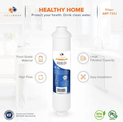 Miniatura 3 de Aquaboon Filtro de carbono en línea T33 - Filtro de agua en línea de 1/4 para refrigerador T33 en línea Ro Post/Cartucho de filtro de agua de pulido
