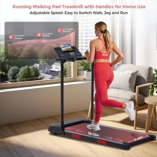 Miniatura 5 de Walking Pad with Handle Bar, 3.5HP Electric Portable Walking Pad Treadmill with Handles, 0.6-10MPH Running Treadmill with Handles for Home Small