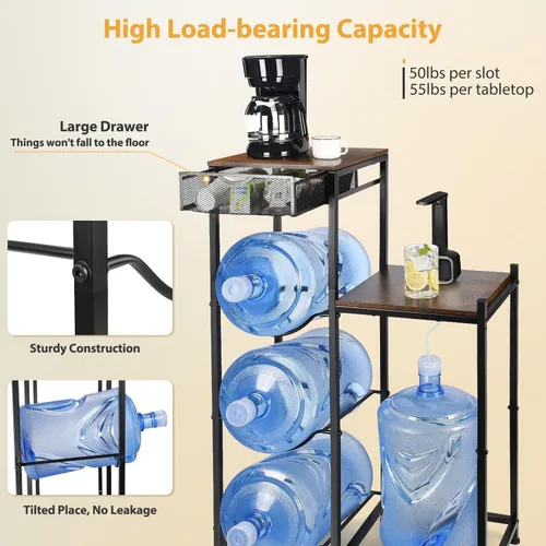 Miniatura 3 de CAROD Soporte para Garrafón de Agua de 5 Galones con Cajones, Soporte Resistente para Garrafón de Agua con Soporte para Dispensador de Agua, Soporte