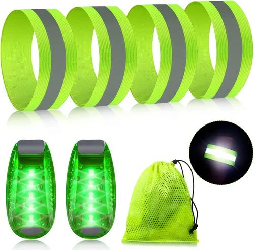Sumind El juego de equipo reflectante para correr incluye 2 luces LED de seguridad y 4 bandas reflectantes para muñeca, brazo, tobillo, piernas,