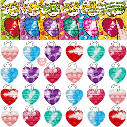 Miniatura 2 de SURCVIO Regalos para el día de San Valentín para niños, paquete de 24 unidades Pop Fidget en forma de corazón, mini burbujas de empuje, sensorial