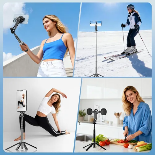 Miniatura 7 de Trípode magnético para teléfono de 54 pulgadas, trípode para selfie stick para iPhone Android MagSafe y cámara con control remoto recargable