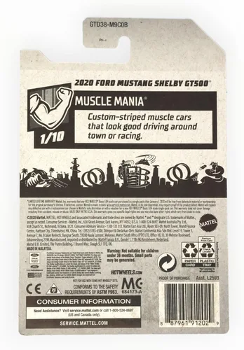 Miniatura 2 de Hot Wheels Ford Mustang Shelby GT500 2020, [rojo] 248/250 Muscle Mania 1/10
