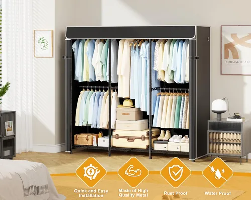 Miniatura 4 de ULIFHOME E14C - Sistema organizador de armario resistente, estantes de ropa independientes para colgar ropa, perchero ajustable de 58 pulgadas