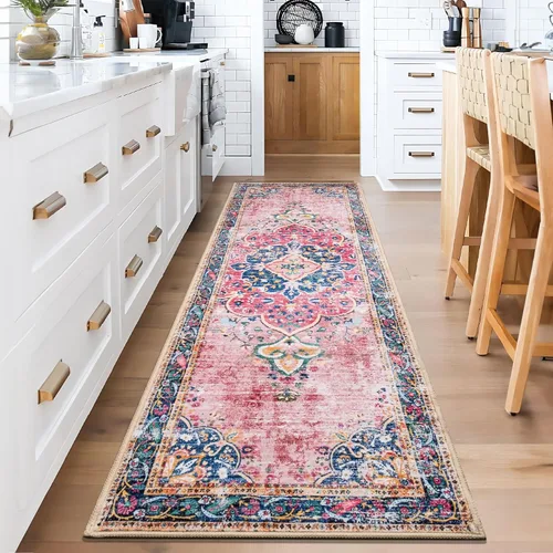 Miniatura 35 de Alfombra de área de 5 x 7 pies para sala de estar, alfombra verde boho antideslizante lavable, alfombra vintage de pelo bajo, alfombra grande