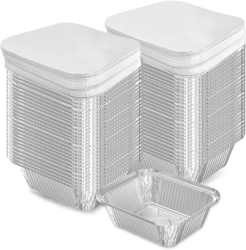 Miniatura 8 de iHomeSet Paquete de 25 unidades de 1 libra de sartén rectangular desechable de papel de aluminio con tapas de domo de plástico transparente de 16