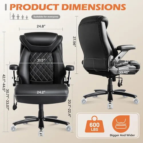 Miniatura 2 de Silla de oficina grande y alta de 600 libras para personas pesadas, silla de oficina ejecutiva grande y resistente, reposabrazos 5D y sillas