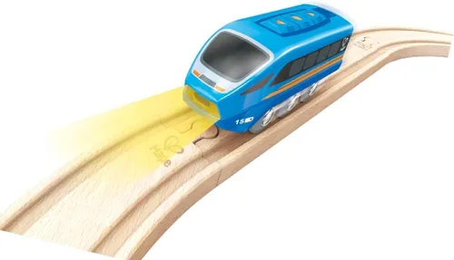 Miniatura 5 de Hape Tren de motor a control remoto Juguete ferroviario para niños, vehículo RC con aplicación o botón con 5 sonidos reproducibles, función