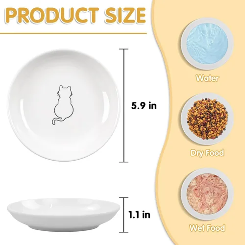 Miniatura 2 de Paquete de 6 cuencos de comida para gatos, cuencos de cerámica para gatos, juego de cuencos anti-fatiga de bigotes para gatos, platos para gatitos