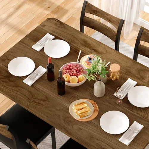 Miniatura 9 de Recaceik Juego de mesa de comedor para 4, mesa de cocina de madera con marco de metal y tablero de MDF, juego de mesa de cocina de 5 piezas