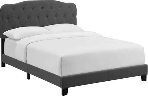 Miniatura 3 de Modway Amelia - Base de cama tapizada de tela capitoné tamaño matrimonial, color gris