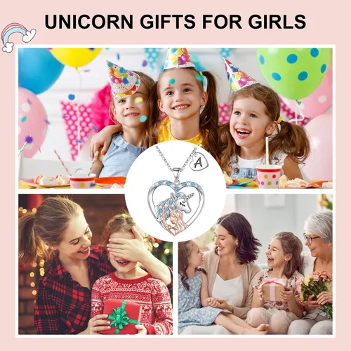 Miniatura 5 de IEFSHINY Unicorn Gifts for Girls, Unicorn Heart Pendant Necklace Initial Necklace Birthday Gifts for Teen Girls Daughter Granddaughter Niece Women
