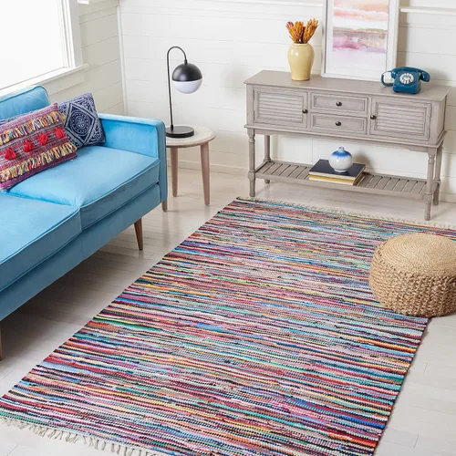 Miniatura 17 de SAFAVIEH Rag Rug Collection - Alfombra decorativa de 2 x 3 pies, color gris, hecha a mano, de algodón a rayas, ideal para zonas de alto tráfico
