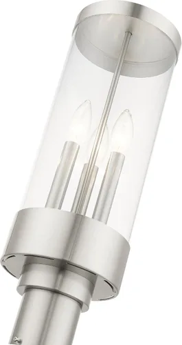 Miniatura 7 de Livex Lighting 20728-91 Hillcrest - Linterna de poste superior para exteriores, acabado de níquel cepillado con cristal transparente