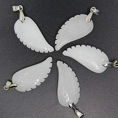 Miniatura 4 de 1.378 in tallada a mano mixta gemstom ala de ángel para collar colgante de cuentas (jade blanco)