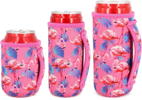 Miniatura 20 de Paquete de 3 fundas de neopreno reutilizables aisladas para latas con asa para refrescos, bebidas energéticas, gaseosas, cerveza, seltzer duro