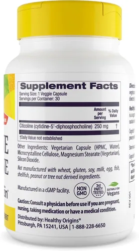 Miniatura 2 de Healthy Origins Cognizin (Citicoline), 250 mg - Suplemento cerebral para la memoria con citicolina CDP - Suplemento sin OMG, vegano y sin gluten