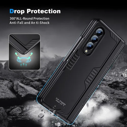 Miniatura 7 de Funda para Samsung Z-Fold-3: [Soporte oculto] [Carga inalámbrica] Funda delgada con protección de bisagra ligera con protector de pantalla - Funda