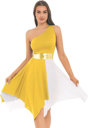 Miniatura 6 de easyforever Vestido de baile sin mangas con bloques de color para mujer, alabanza litúrgica, ropa de baile lírico, vestido de bata de adoración