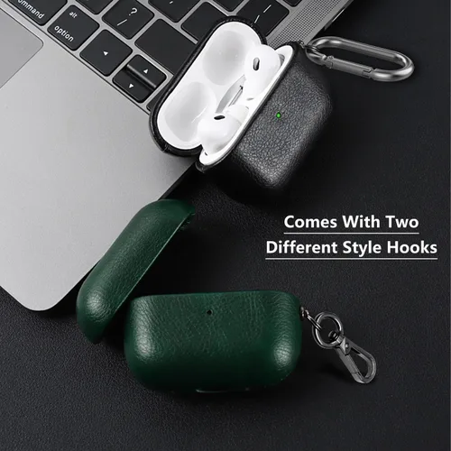Miniatura 2 de BEWZI - Funda de piel para Airpods Pro de 2ª generación viene con 2 ganchos. Elegante funda protectora de cuero con textura fina compatible con Negro