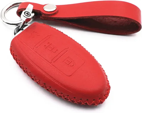 Funda de cuero inteligente con 3 botones para llavero Infiniti EX35 FX35 QX50 QX70 Nissan Versa Rogue Pathfinder 370Z Armada Juke Murano Titan (rojo)