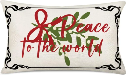 Miniatura 14 de Fundas de almohada de cintura de 12 x 20 pulgadas, fundas de almohada de muérdago de eucalipto rojo y verde, fundas de almohada de lino de algodón