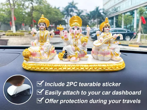 Miniatura 4 de Estatua india de Ganesha Lakshmi Saraswati – 3.9 pulgadas de alto Dios hindú Ganpati Laxmi para decoración de tablero de automóvil, India Murti