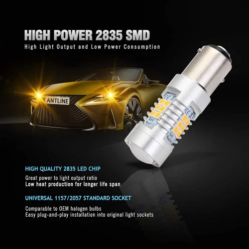 Miniatura 4 de Antline Súper brillante 1157 1157NA 2057 2357 7528 2357A BAY15D 21-SMD 2835 conjuntos de chips bombillas LED de 1260 lúmenes, amarillas ámbar