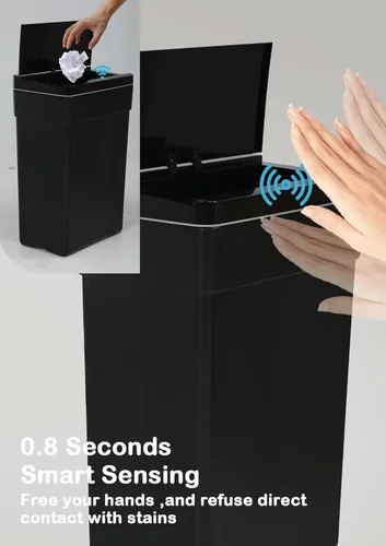Miniatura 4 de Bote de basura de plástico negro de 13 galones con tapa, 50 litros, sensor sin contacto, tecnología de detección automática, fácil de limpiar