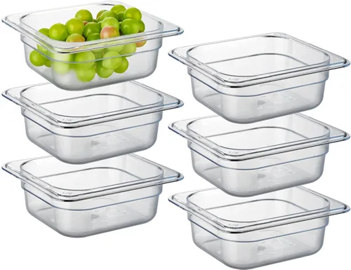 Miniatura 45 de CURTA Paquete de 6 bandejas de comida NSF, tamaño medio de 2 1/2 pulgadas de profundidad, plástico de policarbonato comercial transparente apto