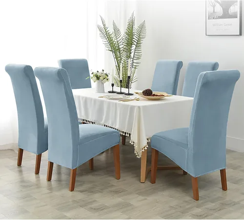 Miniatura 5 de Juego de 2 fundas de terciopelo para sillas de comedor, color beige, fundas elásticas para sillas de comedor y cocina, reutilizables, protector