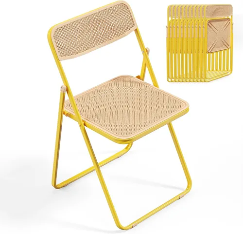 Miniatura 9 de VINGLI Silla plegable moderna con marco de hierro con panel de textura tejida, diseño que ahorra espacio para fiestas, bodas, eventos, oficina
