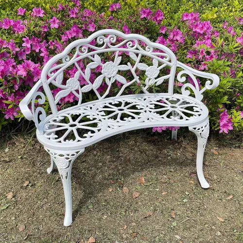 Miniatura 5 de Mandolin Silla de jardín para exteriores, todas las sillas de aluminio fundido antioxidante, banco de patio de patio de color rosa tallada para Cobre