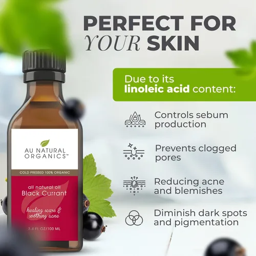 Miniatura 2 de Au Natural Organics Aceite de semilla de grosella negra para eccema – Aceite de corriente negra prensado en frío 100% puro orgánico GLA para la piel