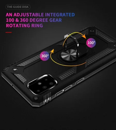 Miniatura 4 de Funda A71 5G para Samsung Galaxy A71 5G, con anillo de soporte, soporte ajustable, grado militar, protección resistente, a prueba de golpes, Negro