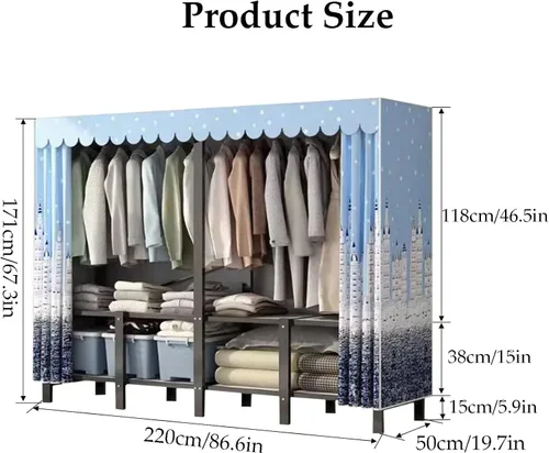Miniatura 2 de large closets Portable Wardrobe Closet All Steel Frame Closet Standing Clothes Closet No Assembly with Cloth Cover Open Wardrobe Closet Space-saving